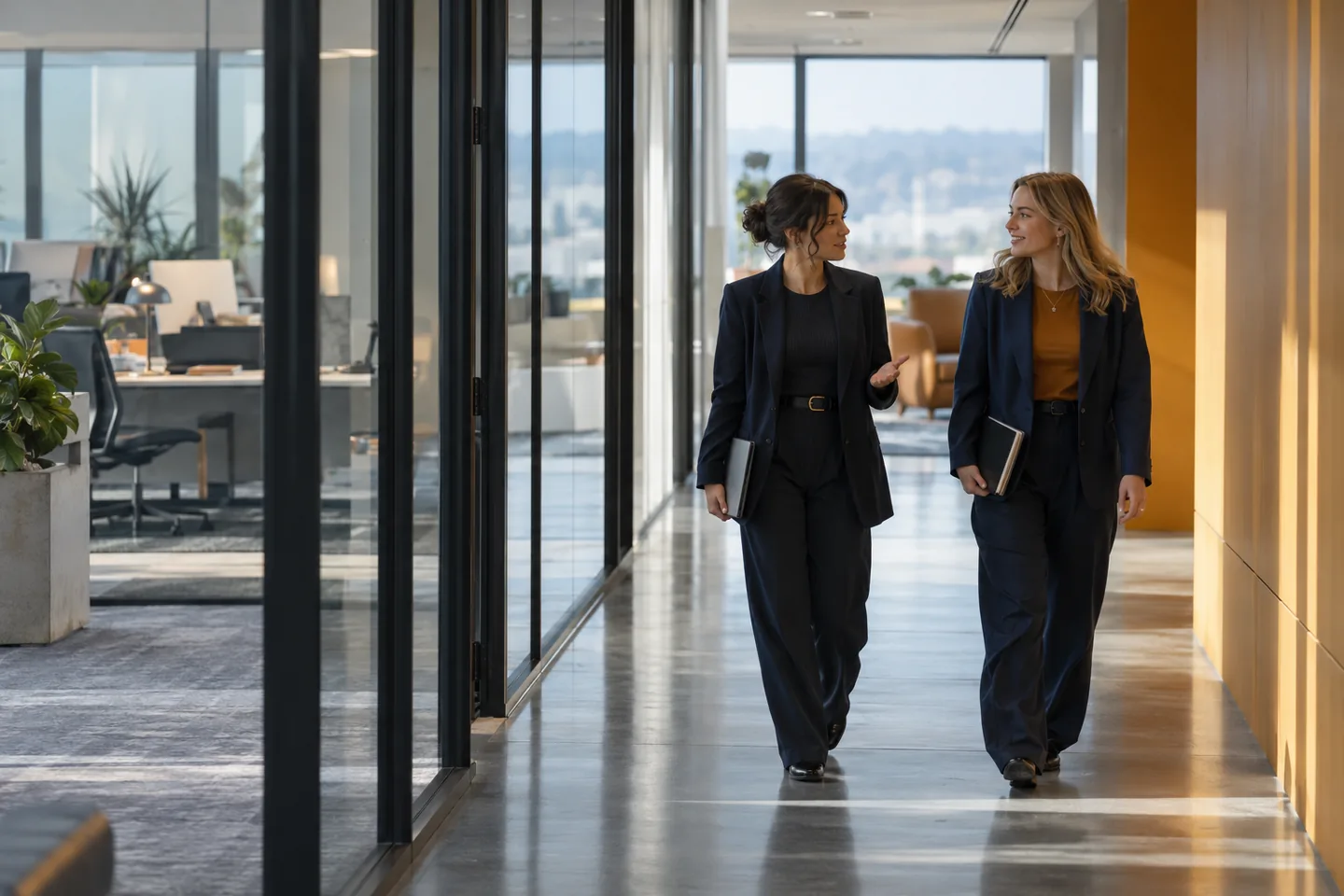 Two fictional colleagues discussing learning after a work session